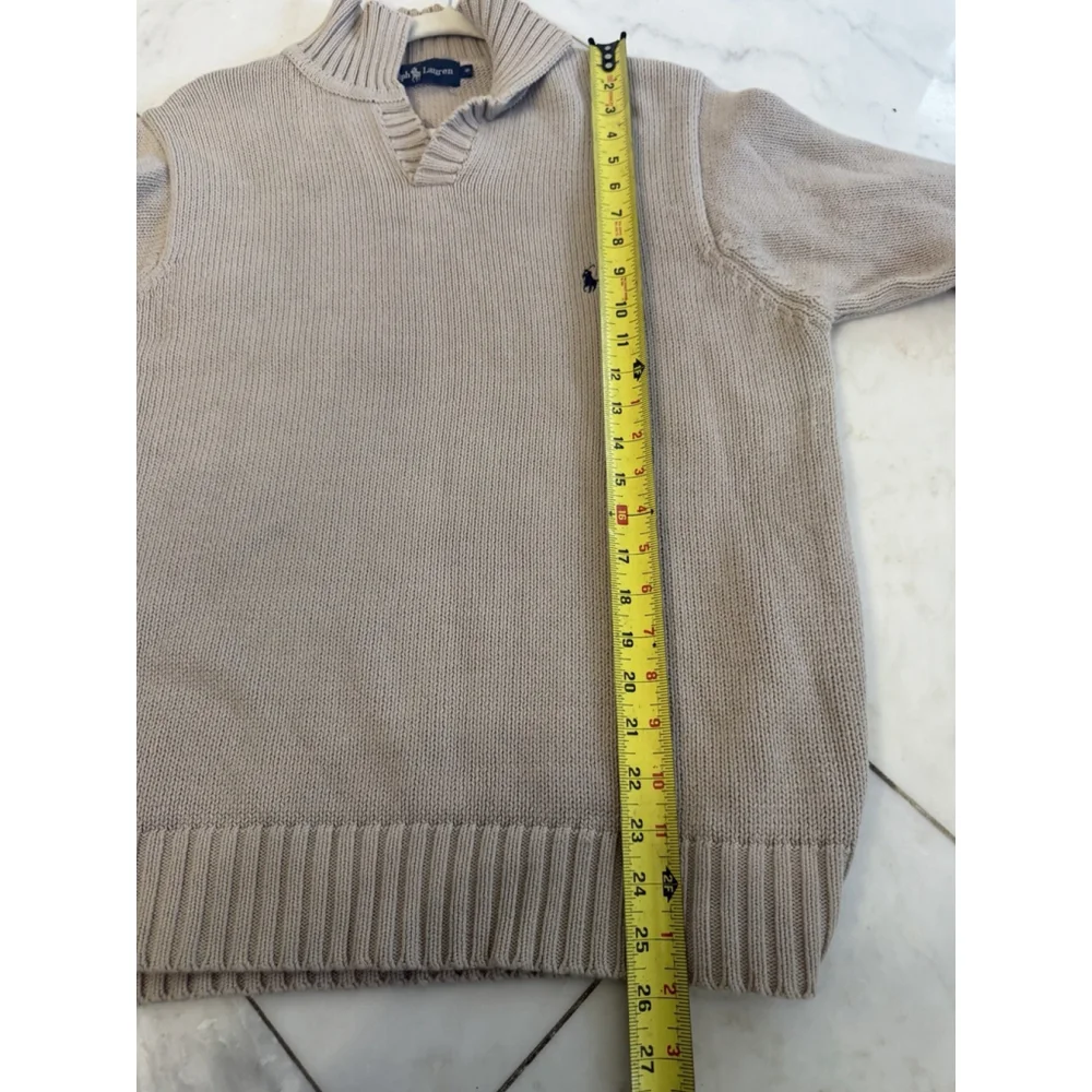 Ralph Lauren Blue Label Men’s Small Beige Open Collared Sweater Vintage Y2K EUC - Picture 5 of 6